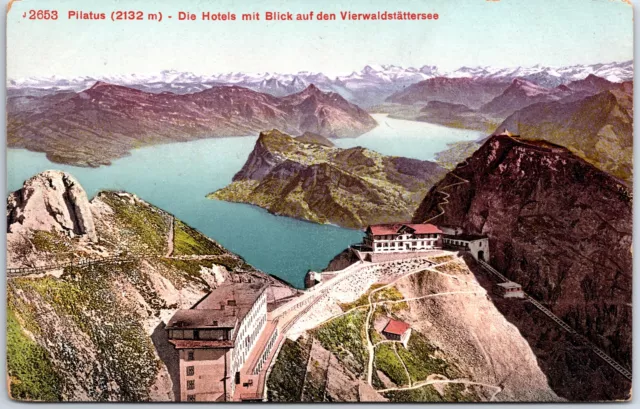 VINTAGE POSTCARD MOUT PILATUS HOTEL WITH VIEW OF THE LAKE SWITZERLAND c. 1910