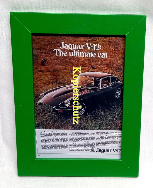 Werbung - Jaguar V 12 - in Holz / Echtglas gerahmt - 16 x 21 cm