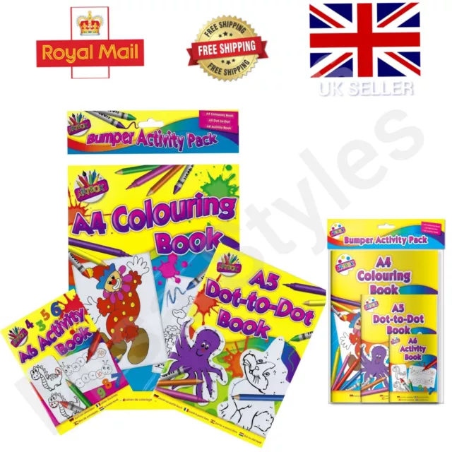 Kids Bumper Multi Activity Pack Set Of 3 Puzzle Books Dot To Dot Colouring Fun