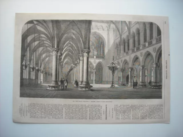 Gravure 1865. La Nouvelle Bourse A Breme. Avec Explicatif.