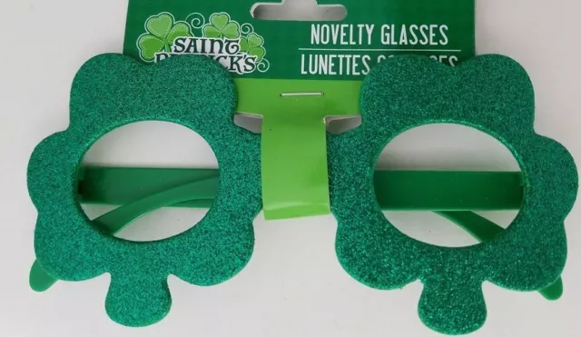St Patrick's Costume Irish leprechaun Clover Shamrock Eye Glasses Green Glitter