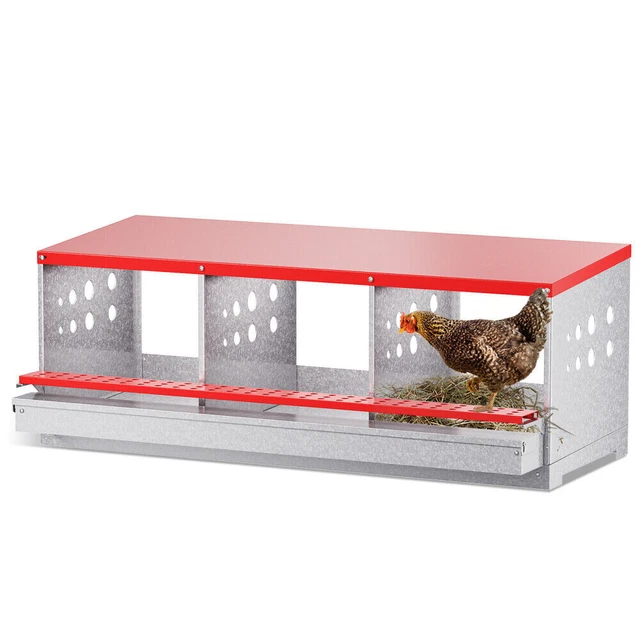 Chicken Nest Box Galvanized Steel 3 Compartment Bird Poultry Brooding Nesting US