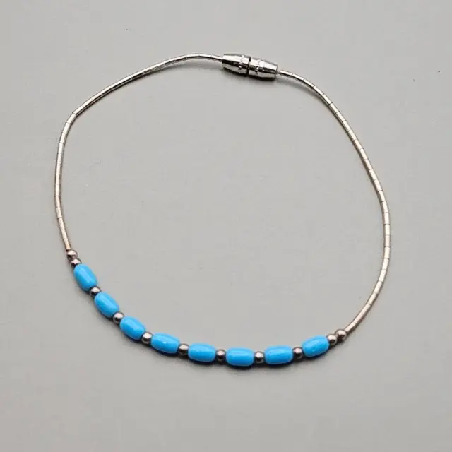 Liquid Silver Tone Beads Bracelet Blue Acrylic Beads Simple Dainty Boho