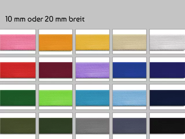 5 m Köperband 10 mm/ 20 mm 0,62€/m viele Farben Band Nahtband Baumwollmix