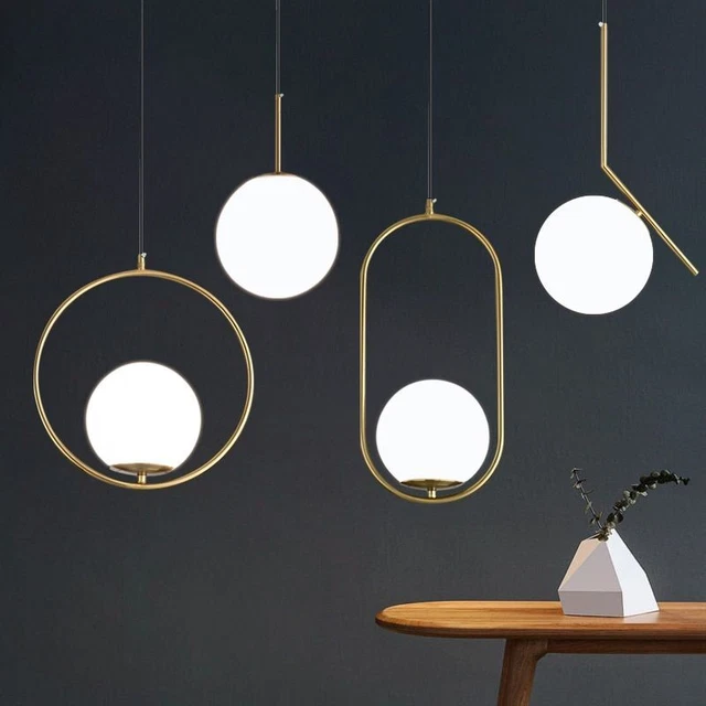 Glass Lampshade Pendant Lights Hanging Lamps For Ceiling Brass Modern Suspension