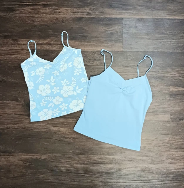 Lot of Two Y2k Vintage Crop Tank Tops Blue Floral Spaghetti Strap Womens XS / S?