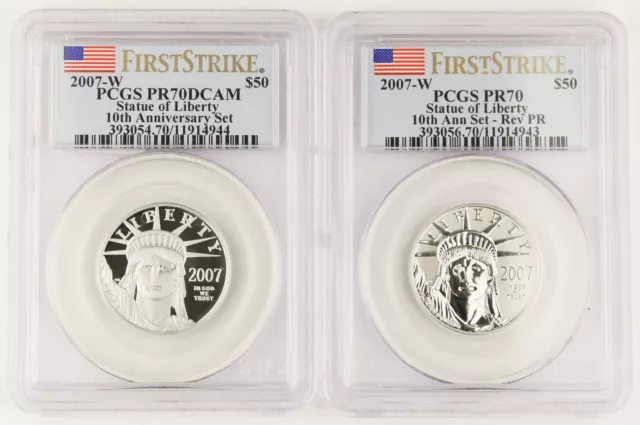 2007 W $50 1/2 Oz PLATINUM American EAGLE Rerverse Proof TWO Coin Set PCGS PR70