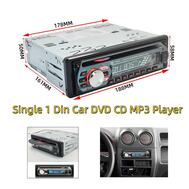 Single 1Din Car DVD CD MP3 Player Audio Stereo USB/AUX/SD FM In-dash Radio 12V