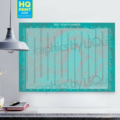 2021 YEAR PLANNER Blue Style Wall Chart Calendar Home, Office | A4 A3
