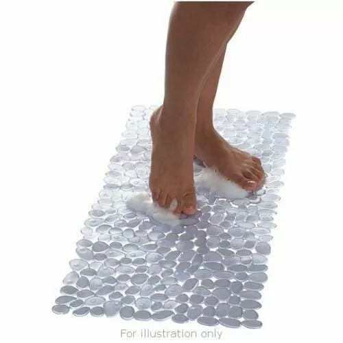 White Extra Long  Anti Bacterial Pebbles Non Slip Bath Shower Mat - 53 x 53 Cm