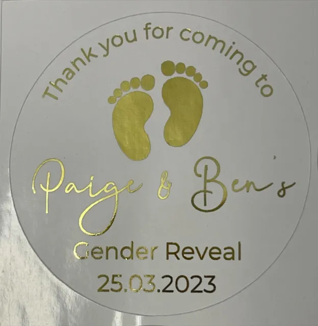 Personalised Baby Gender Reveal Party Foiled 24Pk Round Stickers 50Mm, Favours
