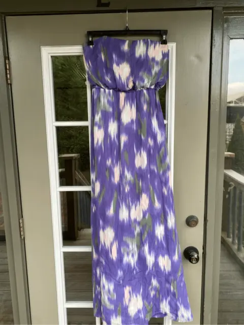 Anthropologie SHOSHANNA Monet Purple Print Strapless Silk Dress Sz 4, MSRP $389 3