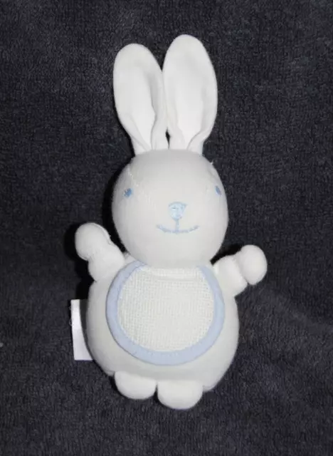 Peluche Doudou Lapin Blanc DMC Bavoir à Broder Liseret Bleu 16 cm TTBE