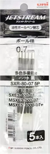 Uni SXR-80-07 0.7mm BLACK - JETSTREAM Ballpoint Multi Pen Refill 5Pcs Japan