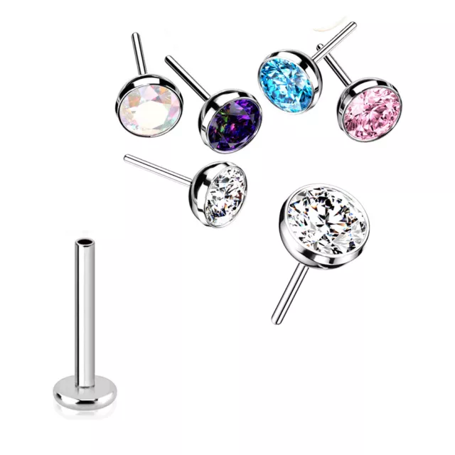 1,2mm Titan Stecksystem Labret Kristall Lippen Ohr Helix Tragus Piercing Push in