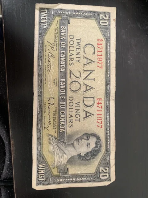 1954 Bank Of Canada Twenty 20 Dollar Bank Note Gw 471197 Nice Bill