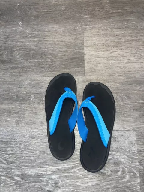 OluKai Women's Ohana Sandal Size 9 Thong Flip Flop Beach Shoe Blue Black Slide