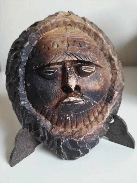 Antique Art Tribal Gabon African Small Stone Mask Brown