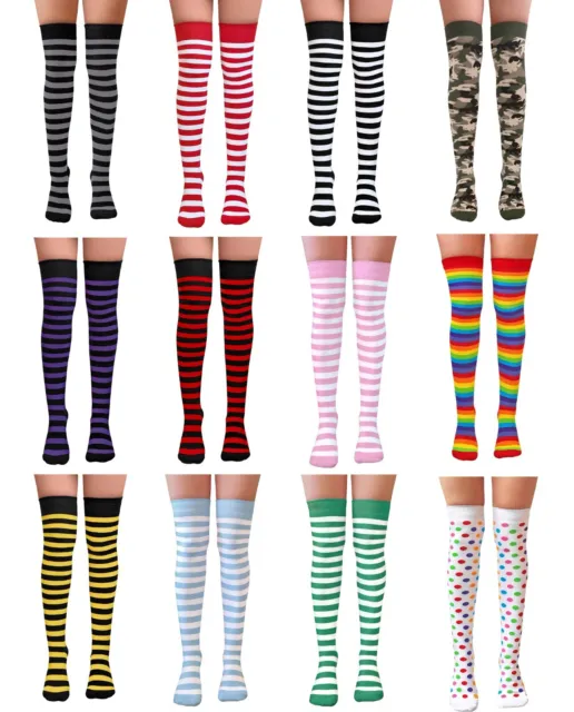 Ladies Over The Knee Stripey Striped Socks Cosplay Fancy Dress Up Party Punk Emo