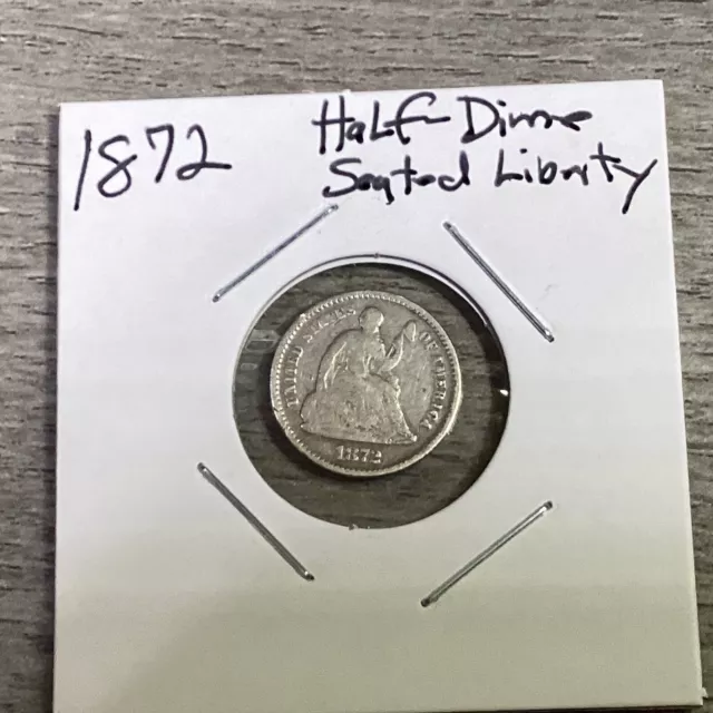 1872 Seated Liberty Silver Half-Dime 90% Silver Coin-101123-0023