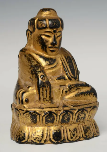 19th Century, Mandalay, Antique Burmese Wooden Seated Lotus Buddha 11