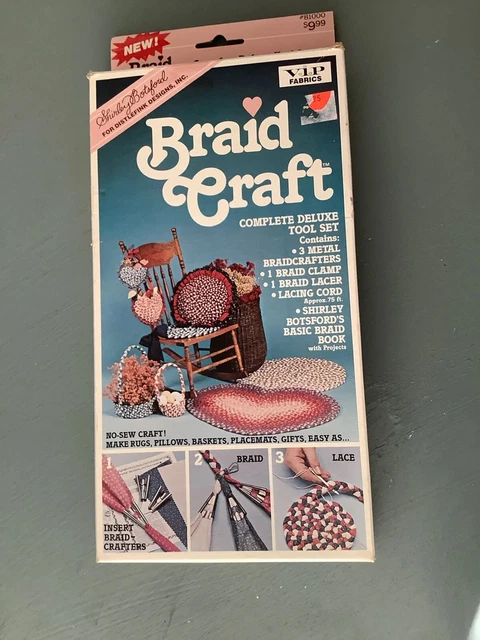 Juego de herramientas artesanales trenzadas 81000 + década de 1980 patrón de alfombra trenzada Shirley Botsford vintage