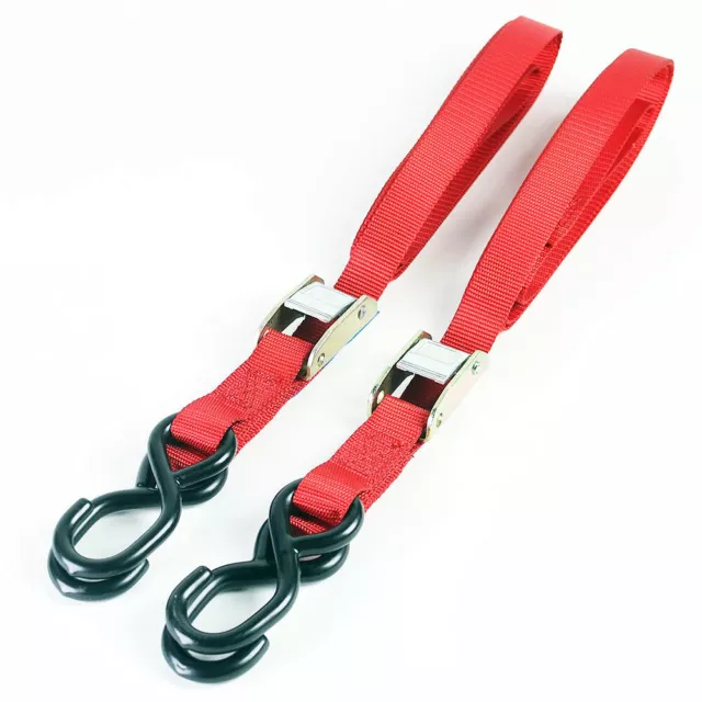 Tie Down Straps Bike Motorcycle Autolock Red Trailer Van Pickup Pair Supplied