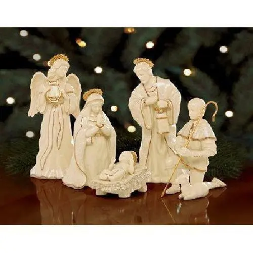 Lenox Innocence Nativity 6 Piece Set, Holy Family, Angel & Shepherd with Lamb