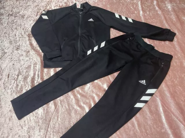 Adidas tuta con cappuccio nera ragazzo/ragazza set completo pantaloni top taglia 11-12 anni
