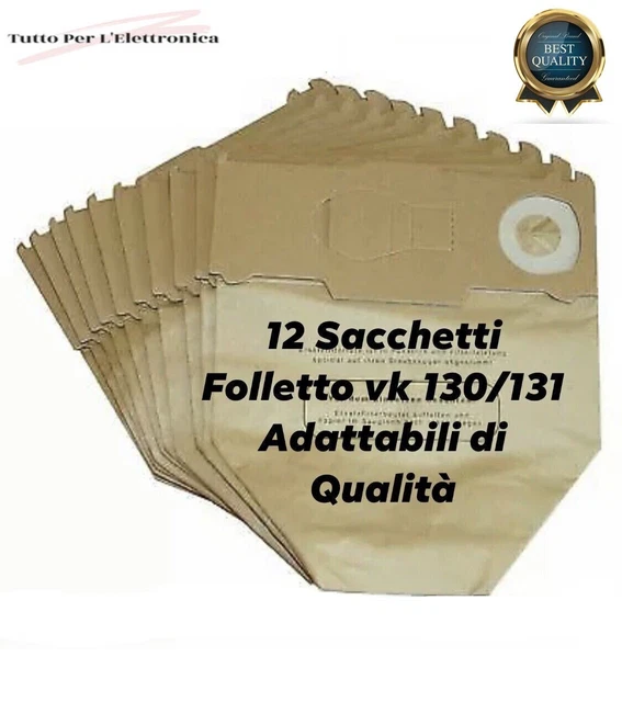 Kit 12 Sacchetti Per Aspirapolvere In Microfibra Compatibili Folletto Vorwerk Kobold VK 130, 131 SC, VK130, VK131 – Alta Filtrazione - 3