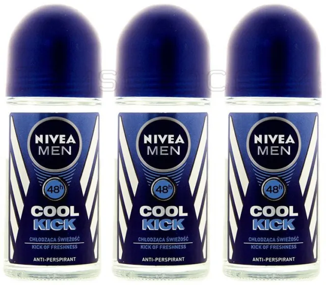 3 NIVEA HOMBRE COOL KICK 48h Roll On Desodorante Antitranspirante 50ml