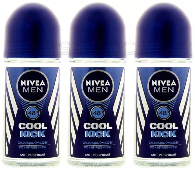 3 NIVEA HOMBRE COOL KICK 48h Roll On Desodorante Antitranspirante 50ml
