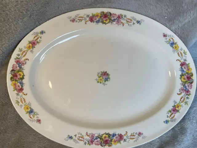 Edwin M. Knowles semi-vitreous China serving platter flowers 41-5 USA 13.5"x10"