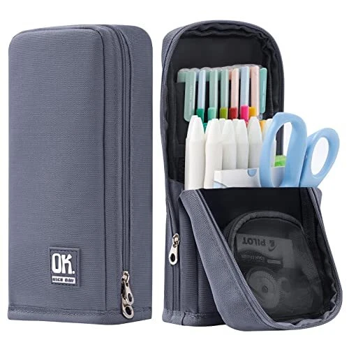 Big Capacity Pencil Case Standing Pencil Pen Case High-standard Deep grey