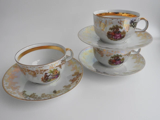 3 personnes Service en porcelaine Bavaria à thé / café décor Fragonard et nacrée