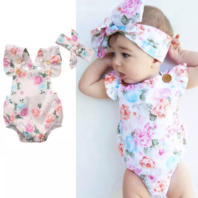 Newborn Baby Girl Flower Ruffle Romper Bodysuit Jumpsuit Outfit Clothes