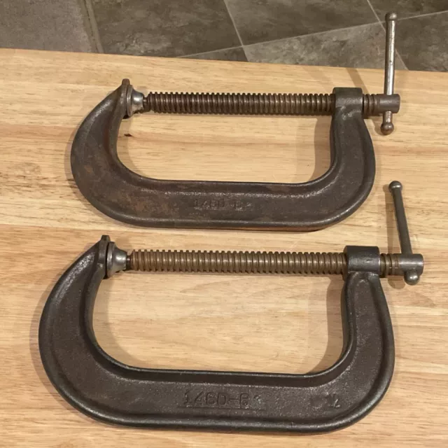 Vintage Lot Of 2 Adjustable No 1460 6" Inch C-Clamps Work Fine