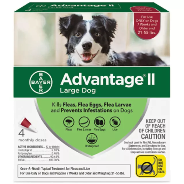 Advantage II for Dogs 21-55 lbs 4pk (4 Month Supply) Genuine EPA USA