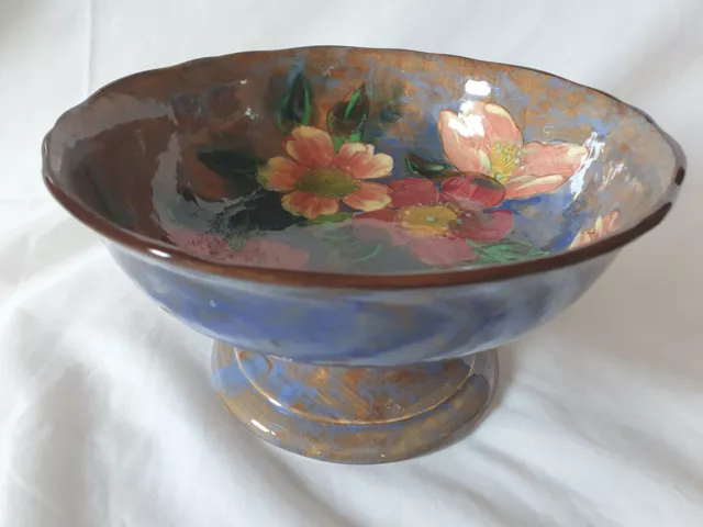 Stunning Royal Doulton Barbotine Decorated Footed Bowl, Very Pretty Tones