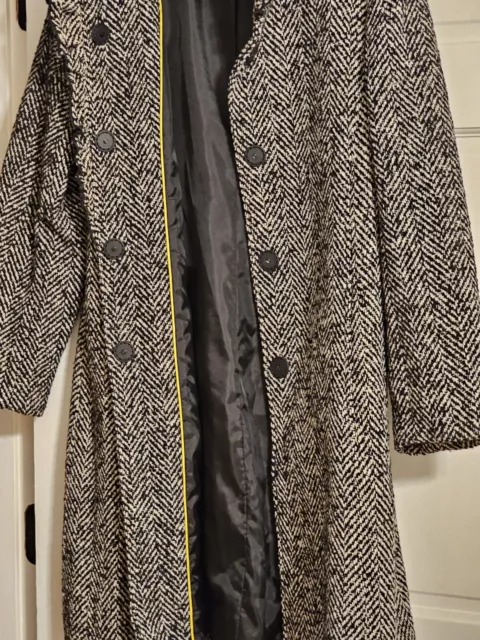 DKNY Wool Blend Coat Size 14  Black & White Herringbone Fully Lined- NEW- 2