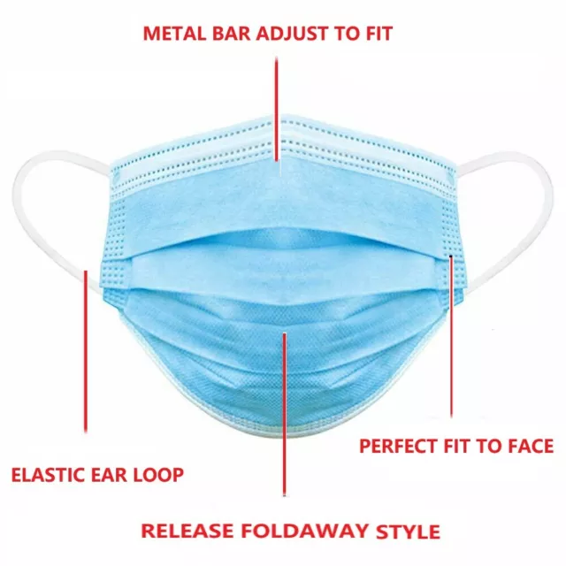 100 x Disposable Face Mask 3 PLY Disposable Face Mask 3