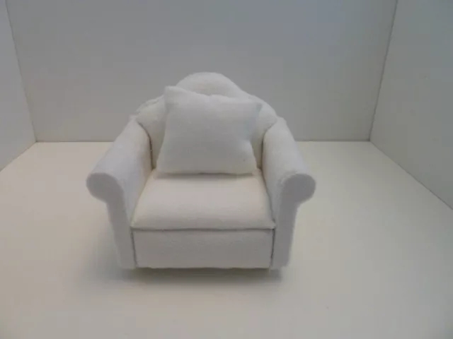 Chair Modern White Velour Lounge Furniture Dolls House Miniature 1:12th Scale 3