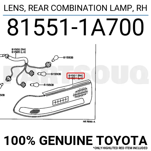 815511A700 Genuine Toyota LENS, REAR COMBINATION LAMP, RH 81551-1A700 OEM
