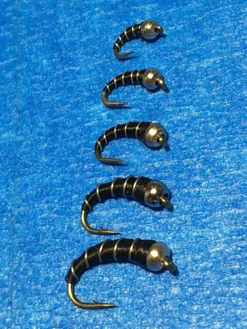 Zebra midge black with silver bead and wire. Sizes 12 14 16 18 20