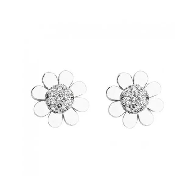 .925 Sterling Silver Cubic Zirconia Sunflower Stud Earrings Screw Back