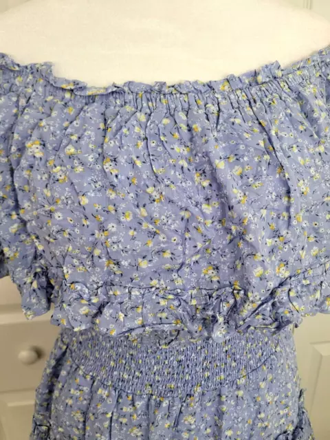 NWT Forever 21 Off Shoulder Tiered Ruffle Ditsy Floral Dress Periwinkle Med (36) 2