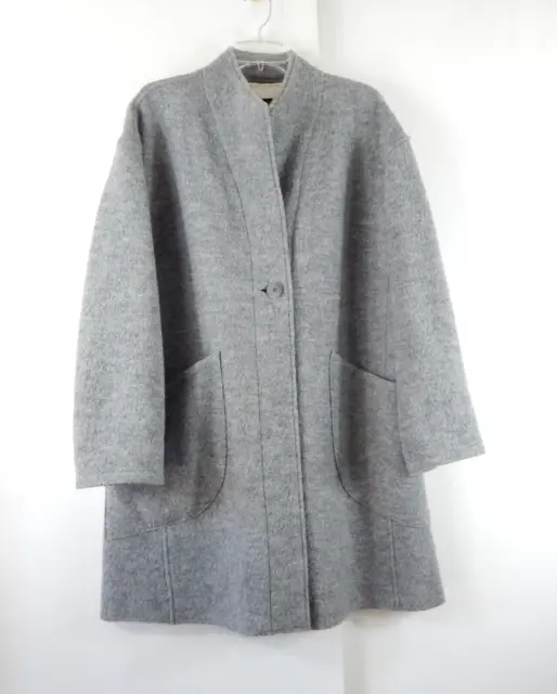 FLEURETTE sweater coat outerwear 100% boiled wool pockets mid length gray L