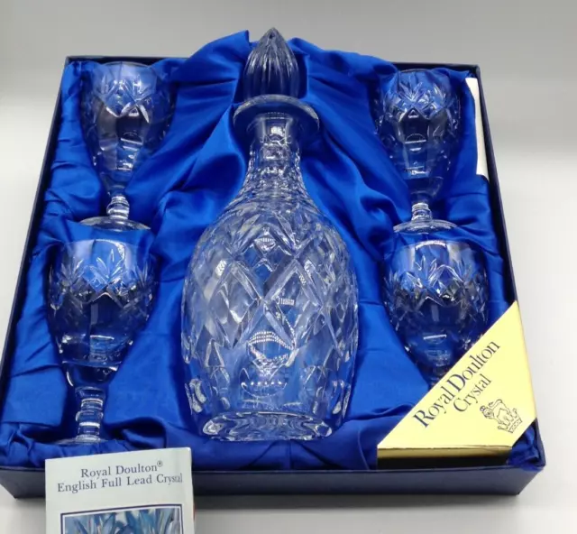 Royal Doulton by Webb Corbett, Crystal Decanter & Four Wine Glasses (JF164G)