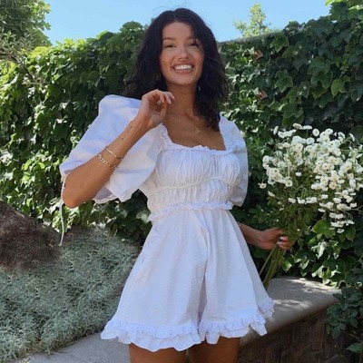 NWT For Love & Lemons Jackson Sweetheart Cotton Mini Dress White Blogger Size L