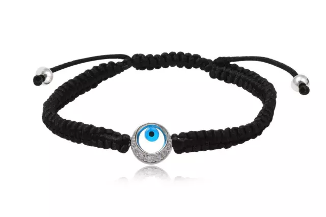 Pulsera Ojo Turco Con Cristal Preciosa En Plata De Ley Cuerda Seda Regalo Mujer